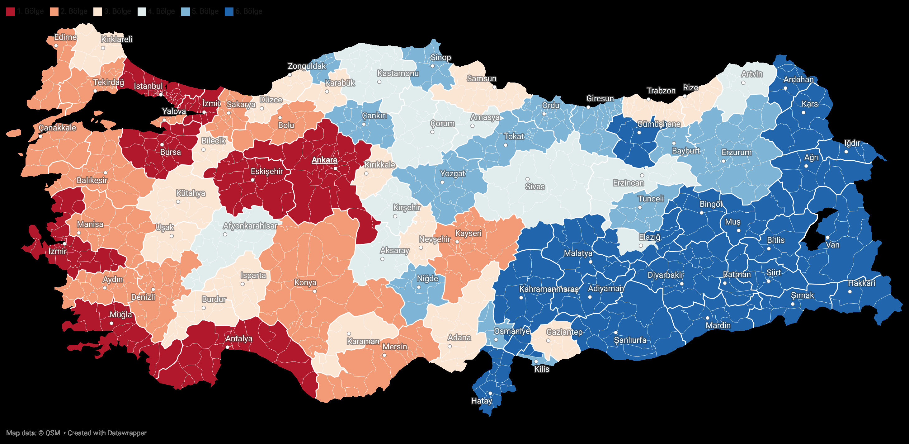 2026 yılı sonuna kadar geçerli teşvik bölgeleri haritası